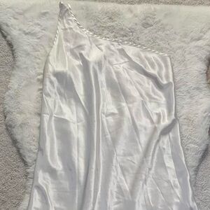 Vintage Pink Lady Asymmetrical One Shoulder White Satin Maxi Slip Dress